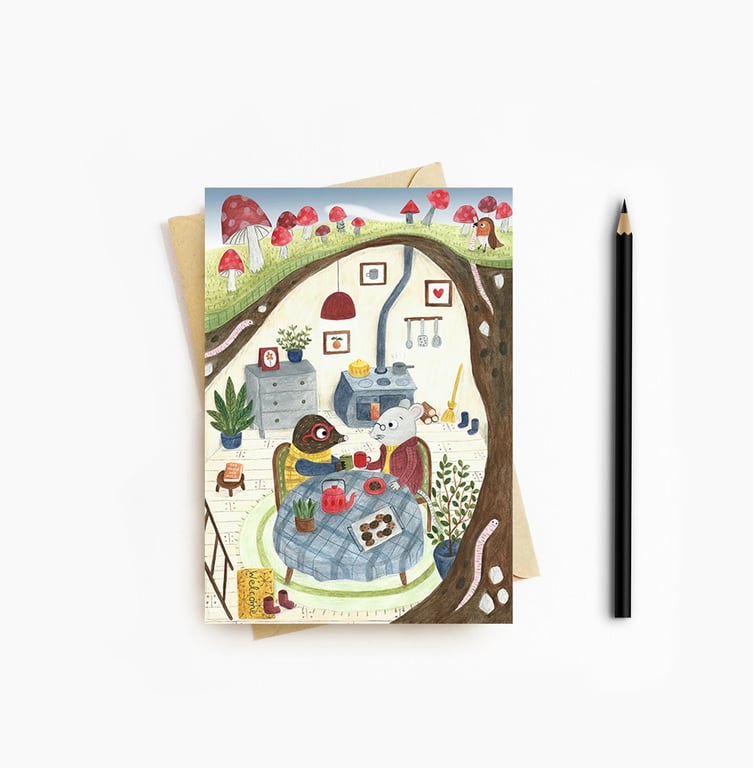 Mouse and Mole Card - Blank Card - Greeting Card