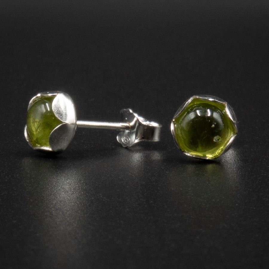 Peridot and sterling silver handmade gemstone 5mm stud earrings : Libra gift