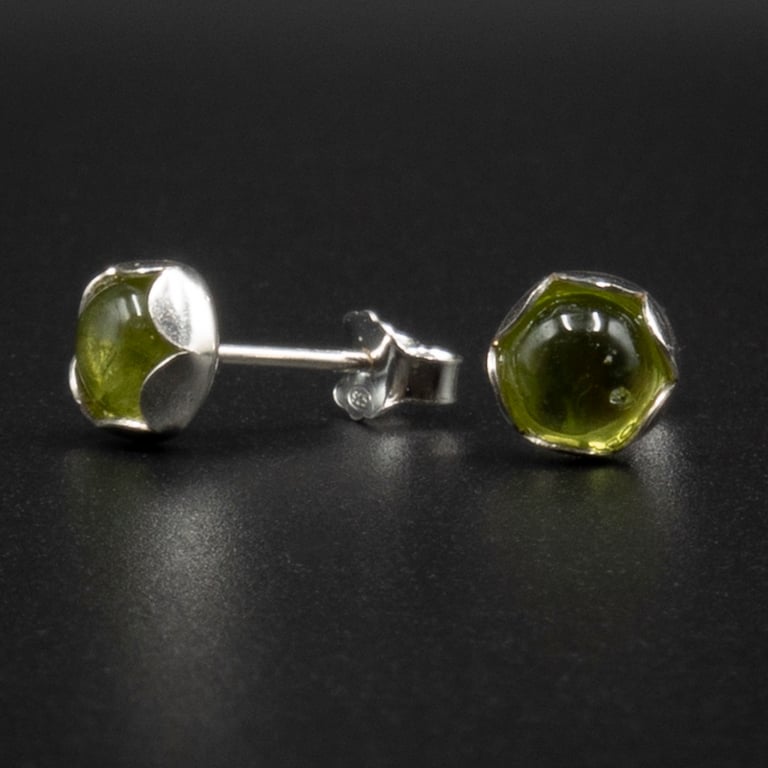Peridot and sterling silver handmade gemstone 5mm stud earrings : Libra gift