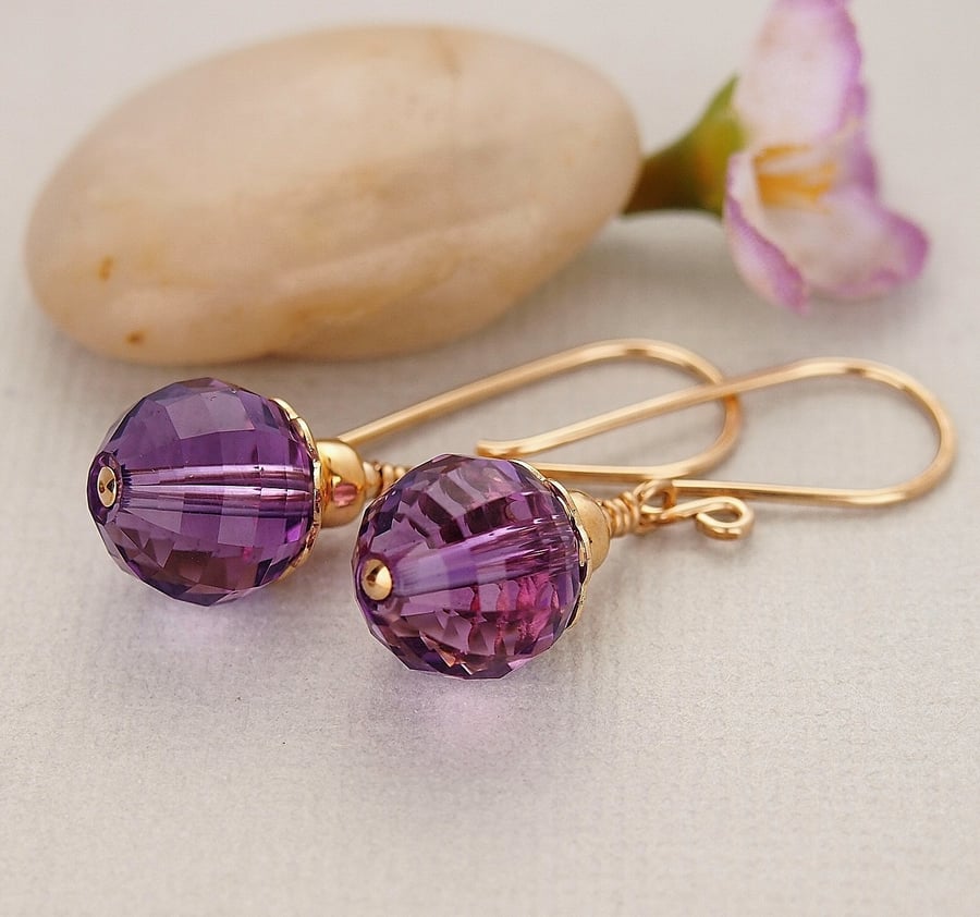 Amethyst Gemstone Earrings - Mauve - Gold