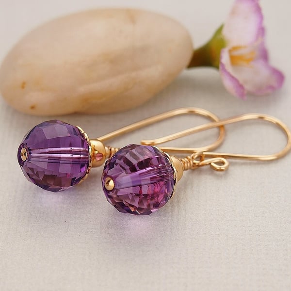 Amethyst Gemstone Earrings - Mauve - Gold