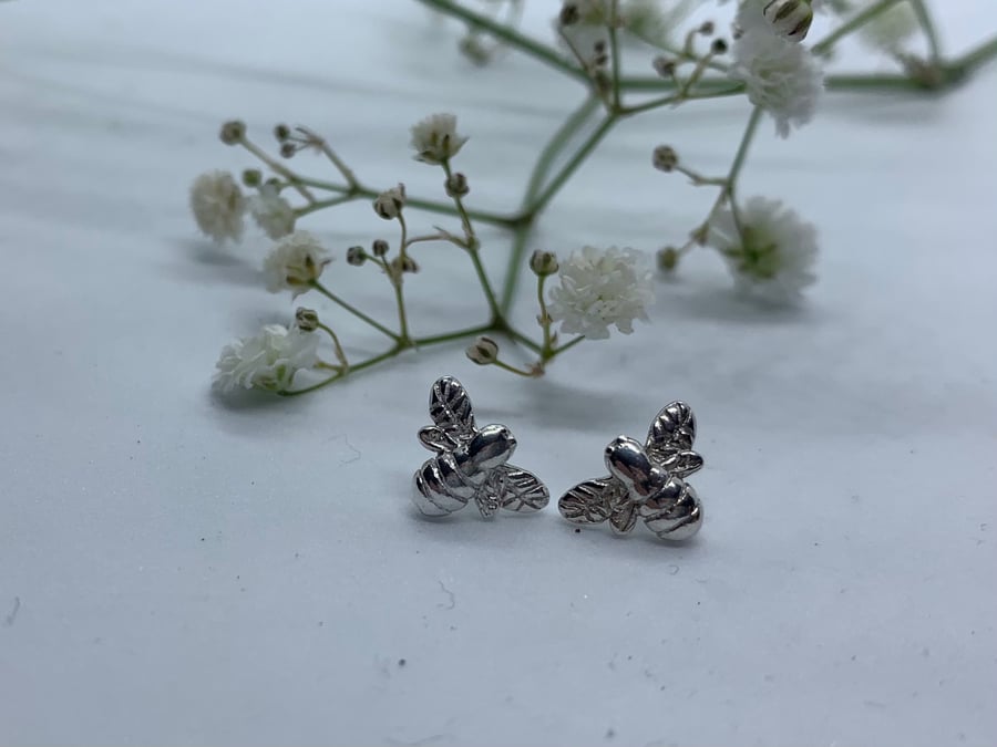 Sterling silver bee studs