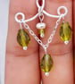 Hammered Chandelier Earrings, Olive Green Glass Earrings, Sterling Silver - Image 2