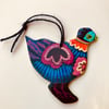 Multicoloured hanging chicken with pink and green reverse, handpainted wood