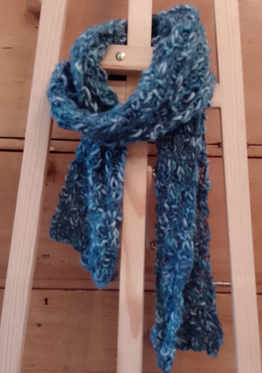 "Stream" long, thin, blue scarf