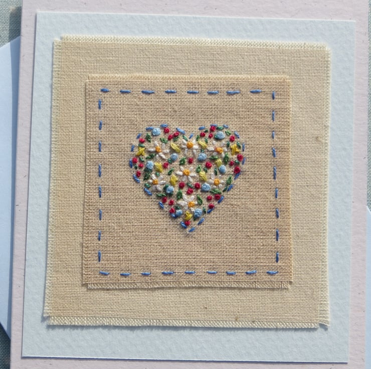 Delicately hand-stitched heart of flowers - a c... - Folksy