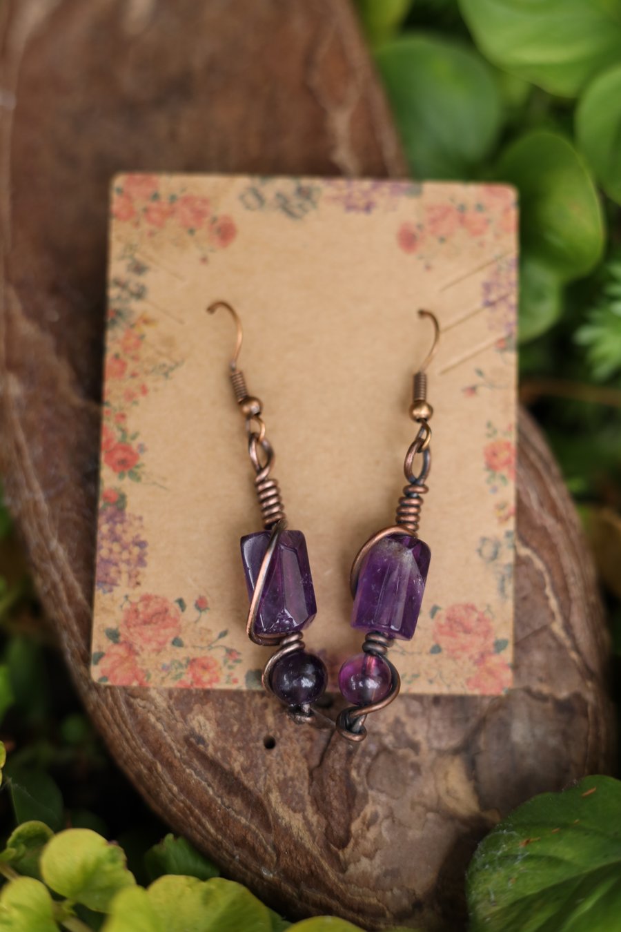 Amethyst copper earrings 