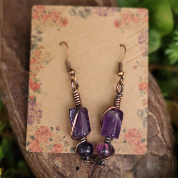 Amethyst copper earrings 