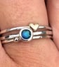Enamel Stack Ring, rockpool ring, hammered silver stack ring, gold heart ring,  - Image 9