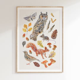 Autumnal British Nature - Watercolour art printed sustainably