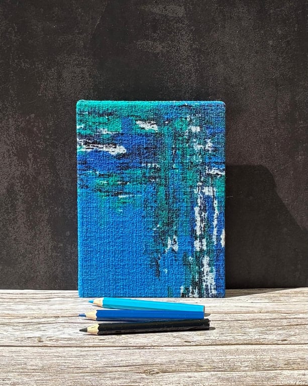 'Santorini' Hand-Stitched A6 1960s Vintage Fabric Covered Notebook, Royal Blue