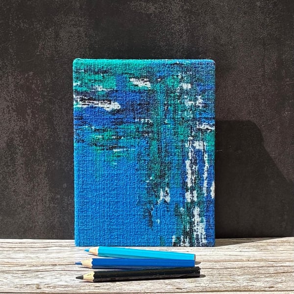 'Santorini' Hand-Stitched A6 1960s Vintage Fabric Covered Notebook, Royal Blue