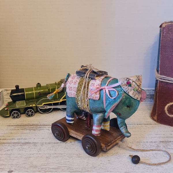 Handmade mixed media soft sculpture elephant 