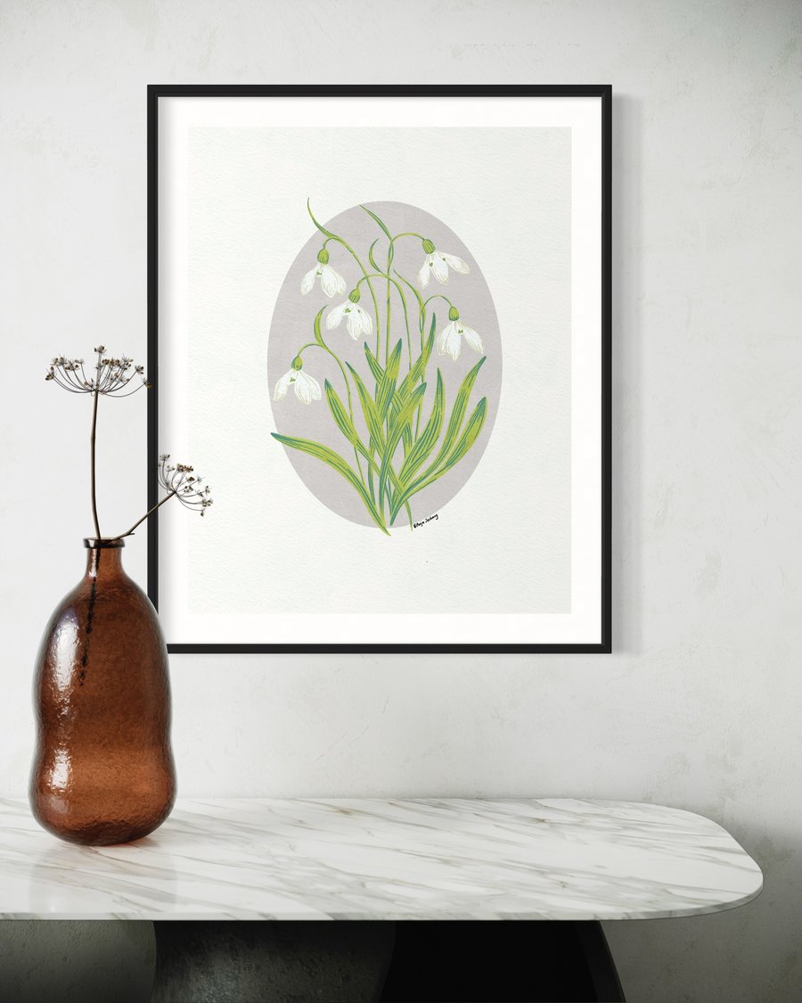 Snowdrop Flower Botanical Illustration Art Print