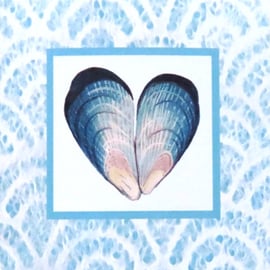 mussel heart blank card pretty romantic card for beach lovers shell collectors