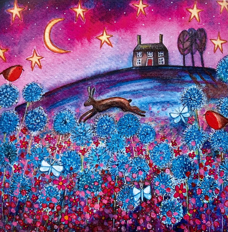 Running Hare, blank greetings card