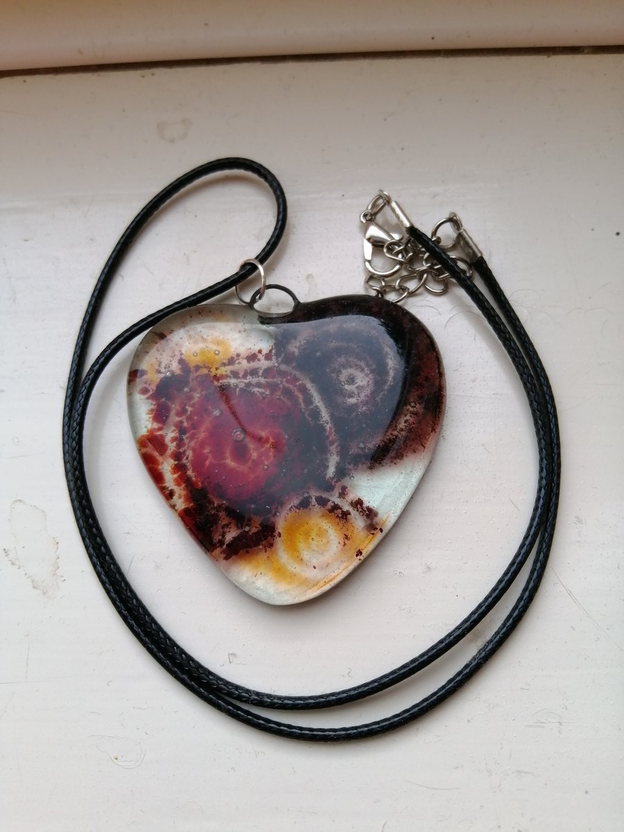 Fused Glass  Hearts and Flowers Pendant