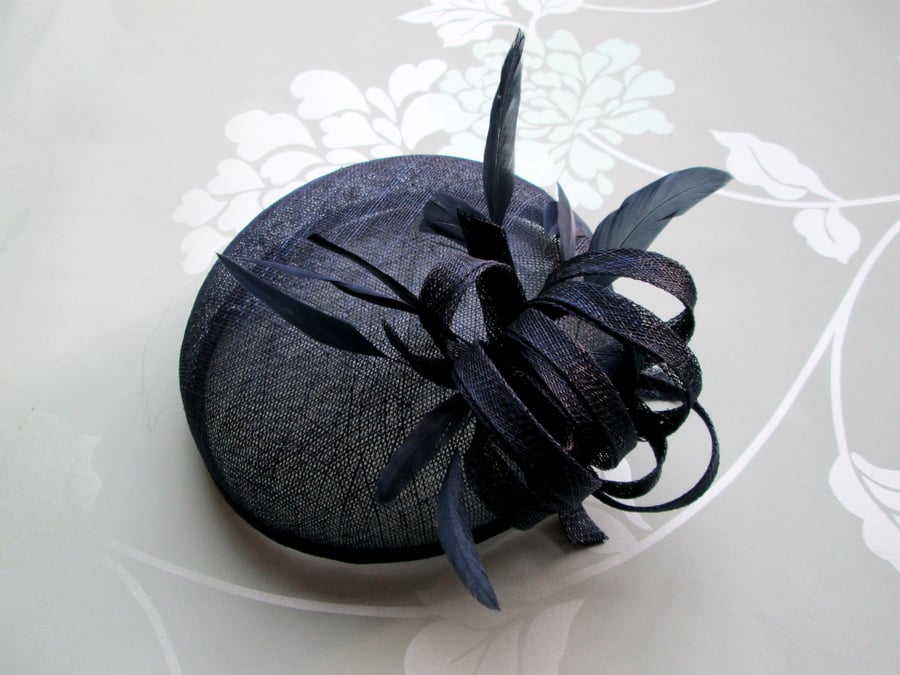 Navy Wedding Hat - Navy Hat, Sinamay Hat, Ladies Formal Hat, Occasion Hat