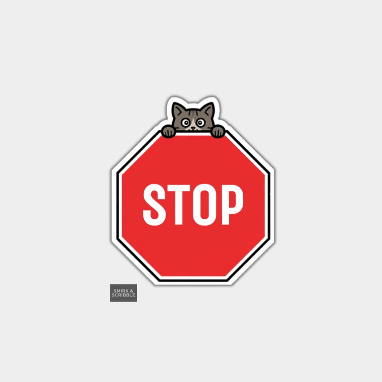 Funny Vinyl Sticker For Adults - Cute Cat Stop Sign