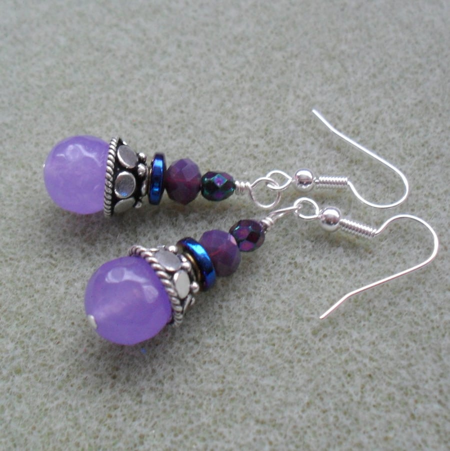 Purple Blue and Lilac Dangle Earrings