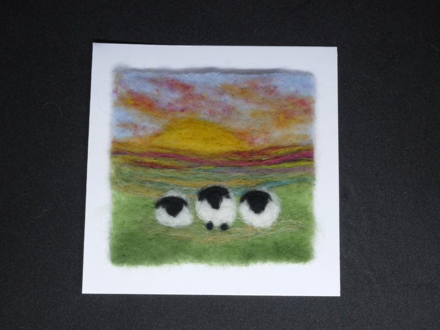 Handmade needle felted Solstice sheep greetings card