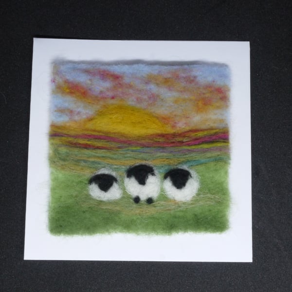 Handmade needle felted Solstice sheep greetings card