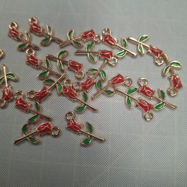 55 x Enamel Rose 15mm Charms