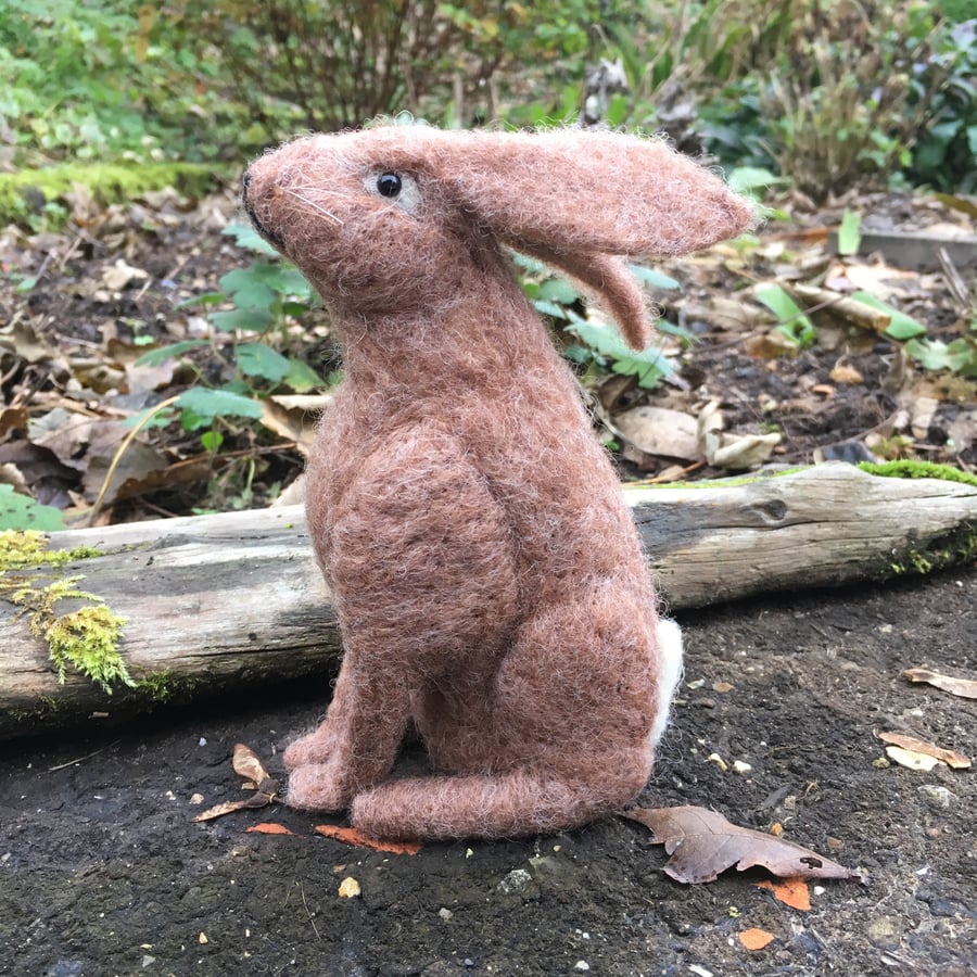 Needle felted moon gazing brown hare
