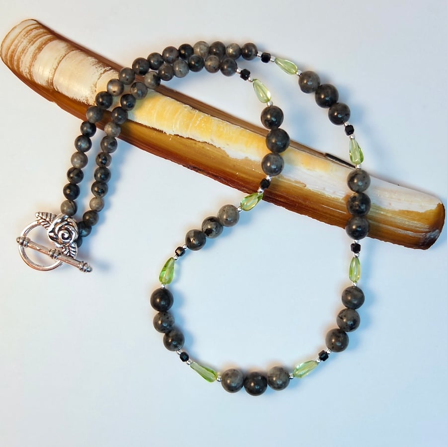 Peridot, Larvikite & Spinel Necklace, Anniversary, August Birthday, Gift For Leo