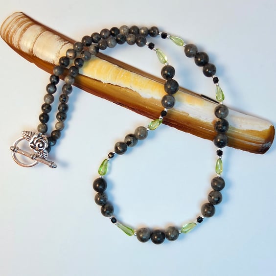 Peridot, Larvikite & Spinel Necklace, Anniversary, August Birthday, Gift For Leo