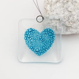 Fused Glass Bubbly Heart Hanging - Handmade Glass Suncatcher