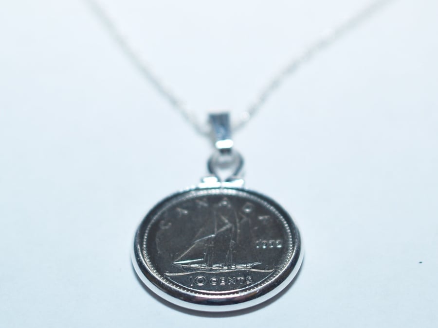 Birthday Anniversary Canadian Dime coin pendant plus 18inch Sterling Silver chai