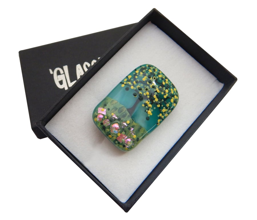 Handmade Fused Glass 'Spring Tree' Brooch