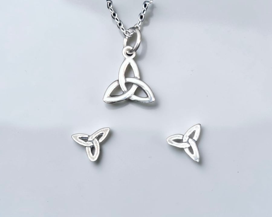 Sterling Silver Trinity Knot Necklace and Earrings - Gift Boxed