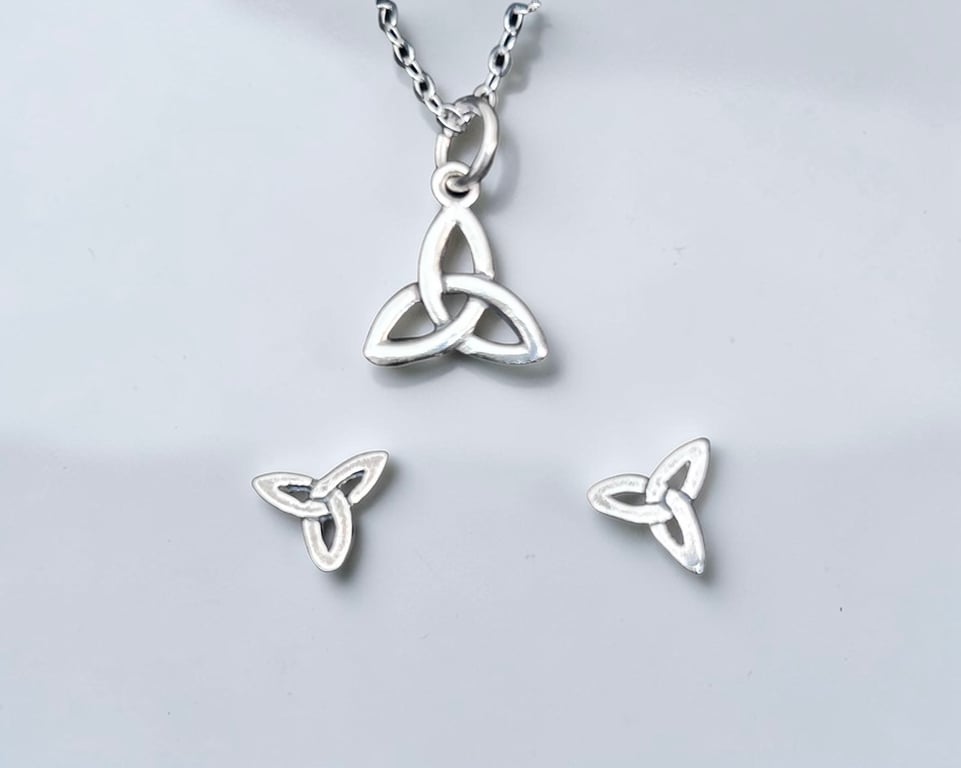 Sterling Silver Trinity Knot Necklace and Earrings - Gift Boxed