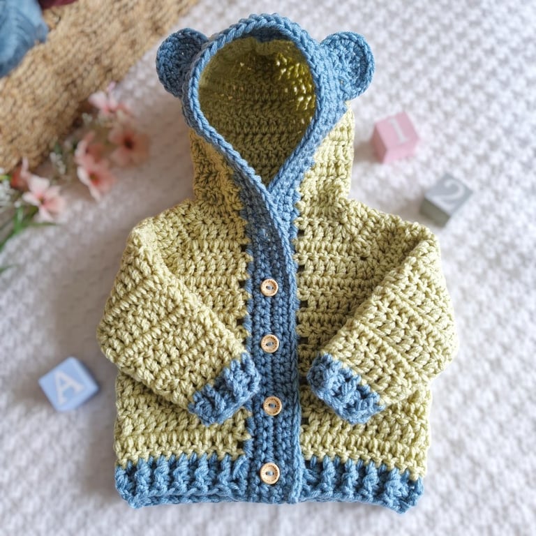 0-6 Months Teddy Bear Baby Cardigan with Hood – Baby Shower Gift