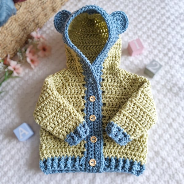 0-6 Months Teddy Bear Baby Cardigan with Hood – Baby Shower Gift