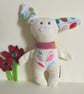 Cream Bunny with scarf, Handmade plushie bunny with a heart, nursery, Kawaii - Image 2