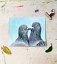 Original Pigeon Couple 2 Painting - Mixed Media - One of a kind - Image 1