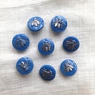 Small blue vintage glass bee buttons with shank, 11mm buttons, Set of 8