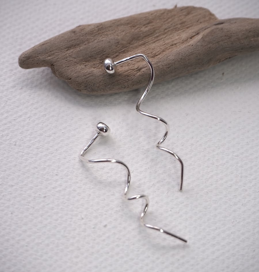 small twist stud earrings, silver drop earrings, hammered silver studs