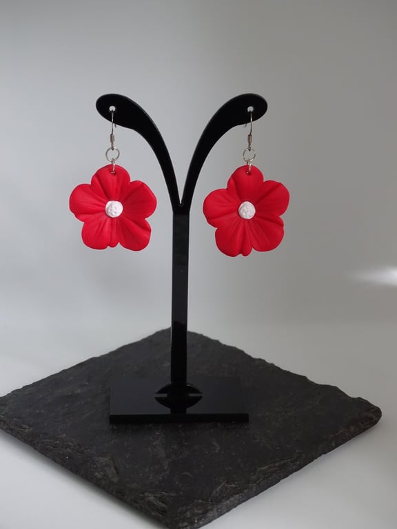 Red & White Flower Earrings