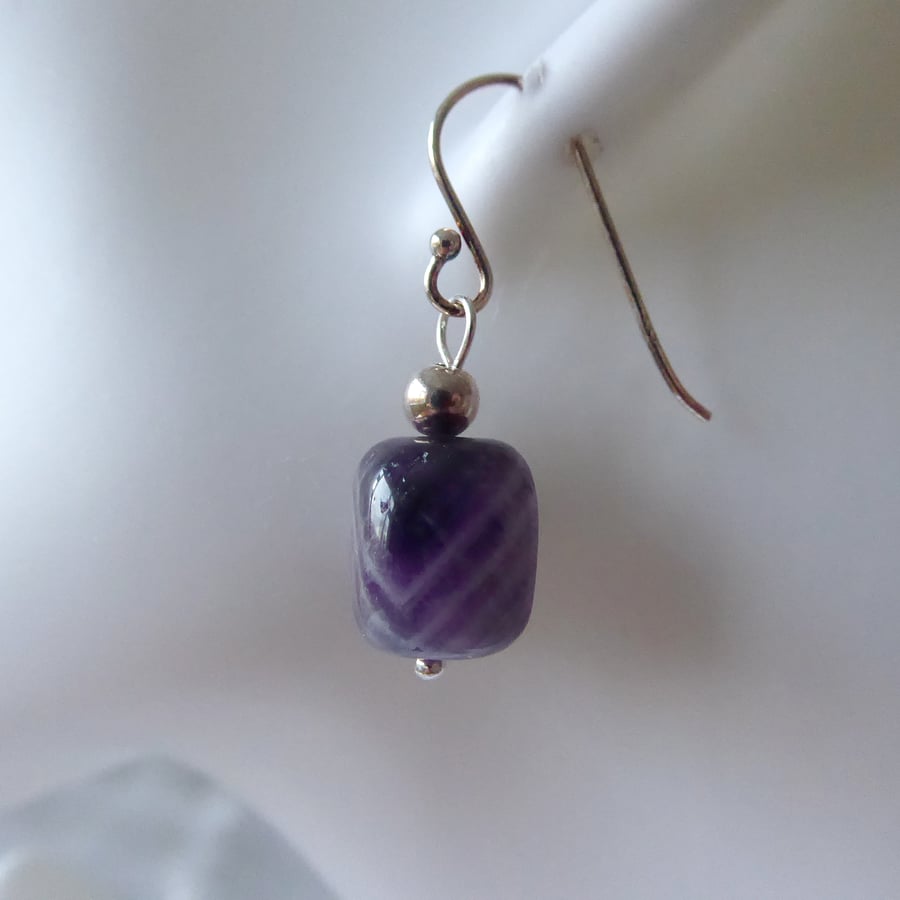 Stunning Chevron Amethyst & Sterling Silver Single Earring