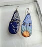 QUIRKY NIGHT & DAY DANGLY EARRINGS IN ENAMELLED COPPER WITH STERLING SILVER - Image 1