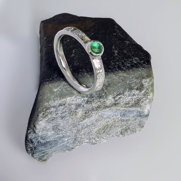 Natural Emerald Handmade Recycled Sterling Silver Ring