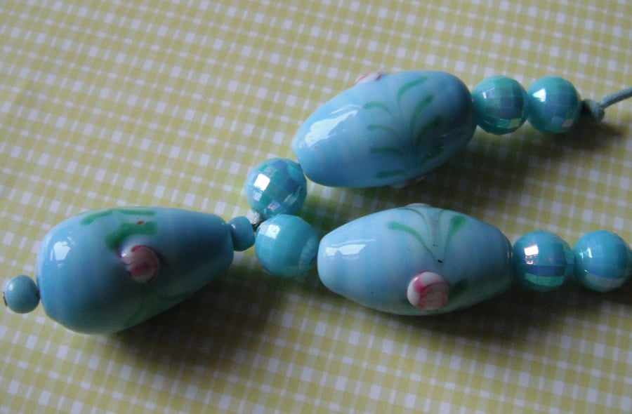 Pretty Blue Ceramic Bead Necklace