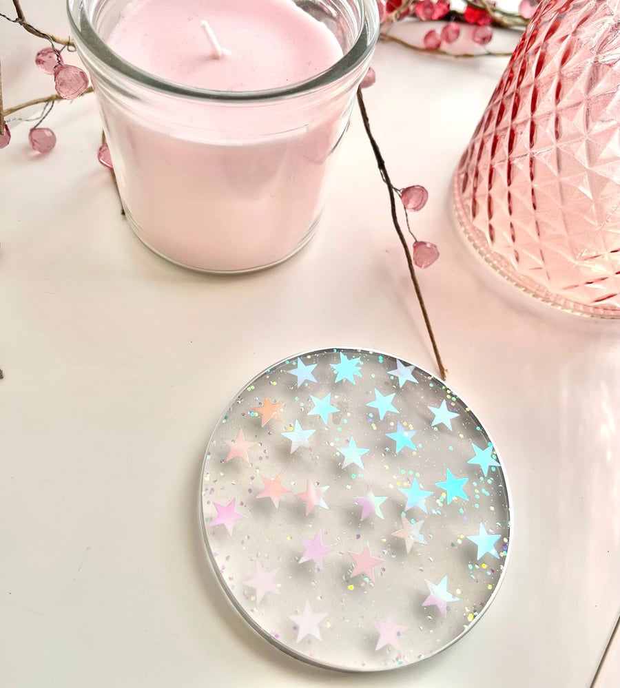Set of 4 Iridescent Sparkly Star Stars Drinks Coasters with FREE DELIVERY