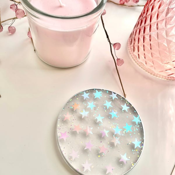 Set of 4 Iridescent Sparkly Star Stars Drinks Coasters with FREE DELIVERY