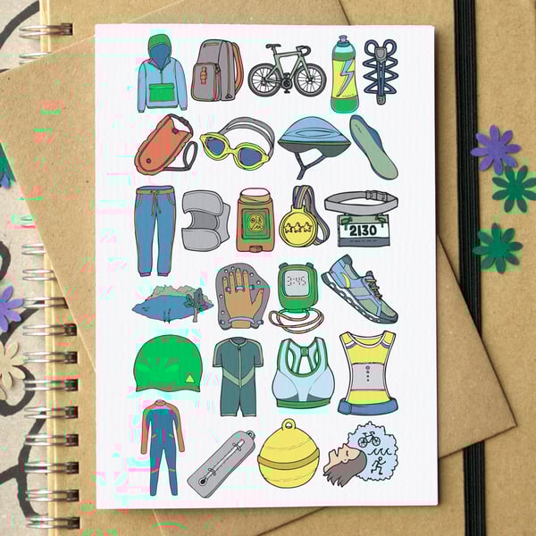 Triathlon Alphabet Greetings Card