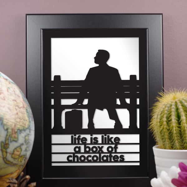 Framed Tom Hanks Film Artwork - Forrest Gump Box of Chocolates - 13cm x 18cm